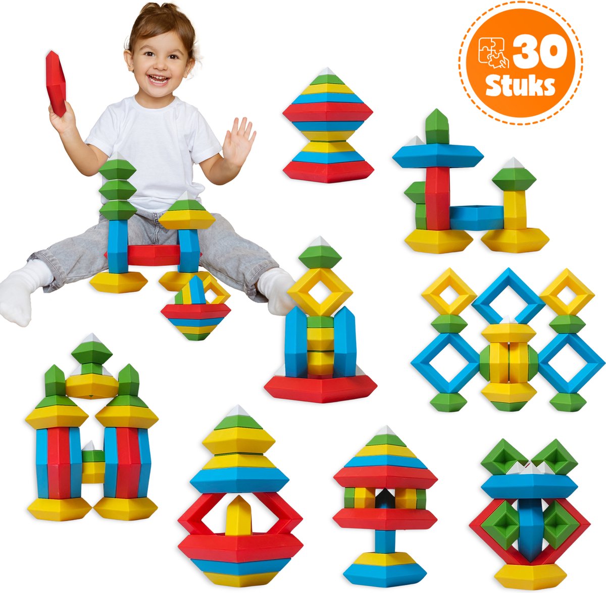 MontiPlay® Build Buddies - 30 Stuks Blokkentoren - Educatief Montessori Speelgoed - Stapelstenen & Blokken - STEM & Sensorisch Peuterspeelgoed - Vanaf 3 Jaar - Kinderspeelgoed - Bouwblokken