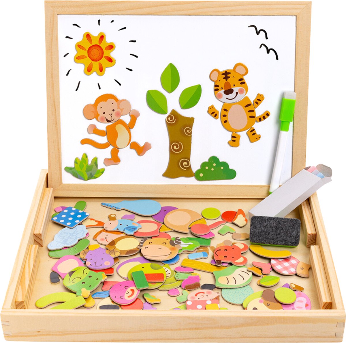 MontiPlay® Magnetisch Speelgoed Dieren - Magneet Boek - Krijtbord Kinderen - Magnetibook - Magneet Speelgoed - Tekenbord - Speelgoedboek 2024