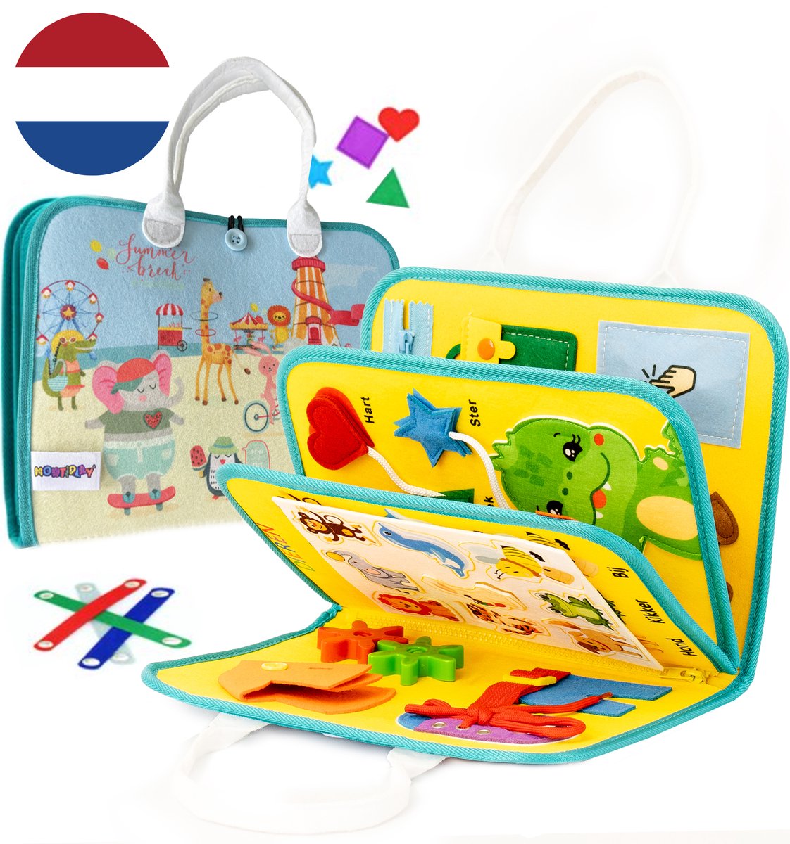 MontiPlay® Montessori Speelgoed - Sensorisch Speelgoed - Activiteitenbord - Busy Board - Montessori voor thuis - Educatief - Sensomotorisch Speelgoed - Geelblauw - Het grote speelgoedboek 2025