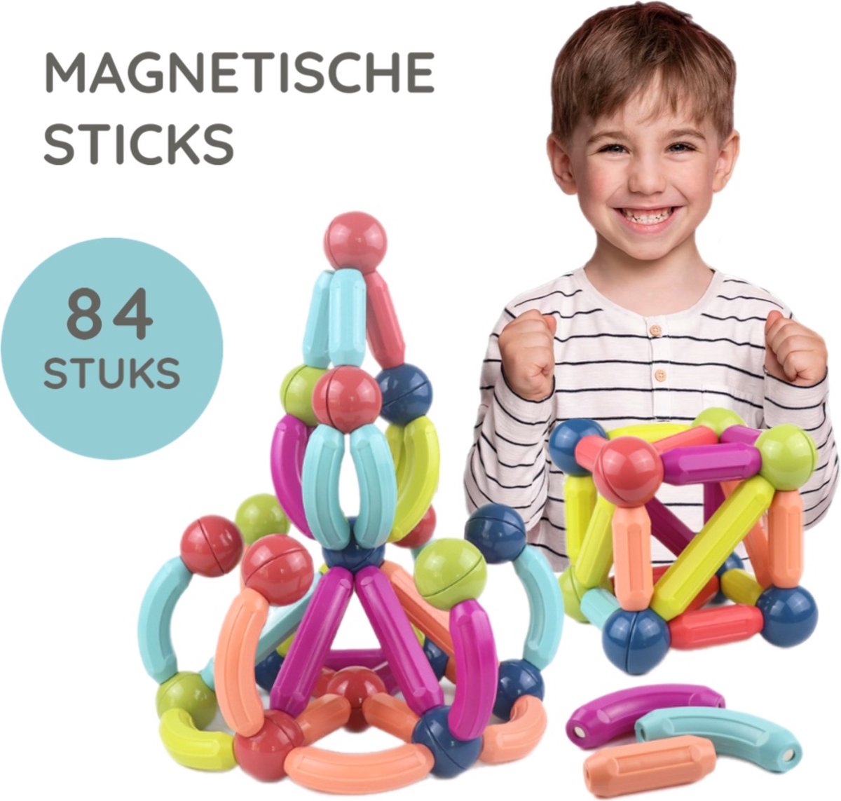 Montiki Friends Magnetic Sticks - Educatief constructiespeelgoed 84 stuks - 3-9 jaar