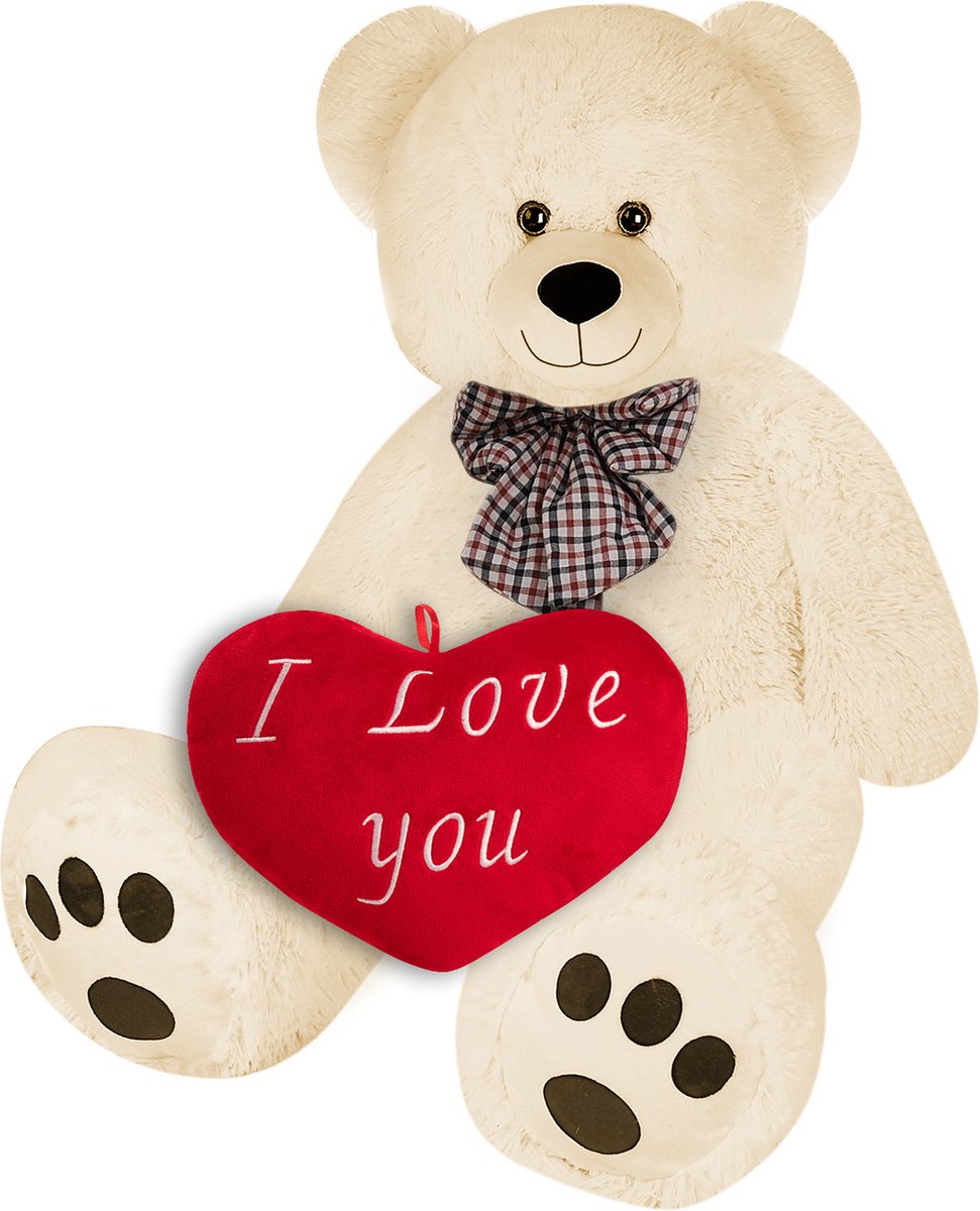 Monzana Knuffelbeer met Hart – XL 100cm Beige – 30cm I Love You