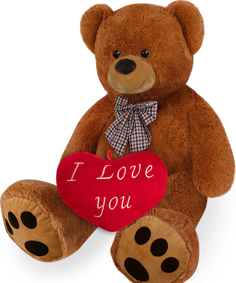 Monzana Knuffelbeer met Hart – XL 100cm Bruin – 30cm I Love You