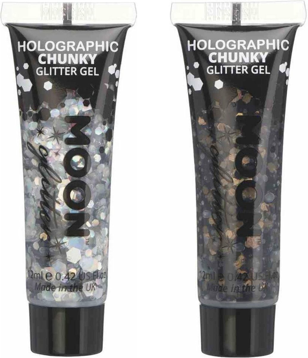 Moon Creations Chunky Glittergel set - voor lichaam en gezicht - zilver/zwart