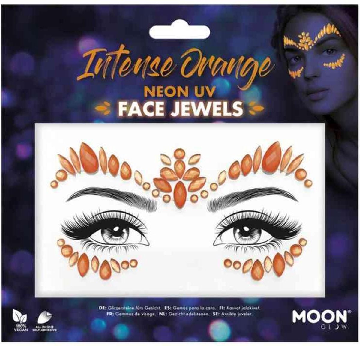 Moon Creations Gezicht Diamanten Sticker Moon Glow - Intense Orange - Neon UV Oranje