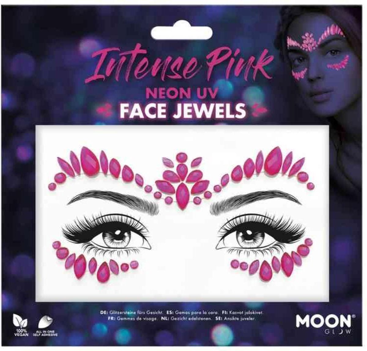 Moon Creations Gezicht Diamanten Sticker Moon Glow - Intense Pink - Neon UV Roze
