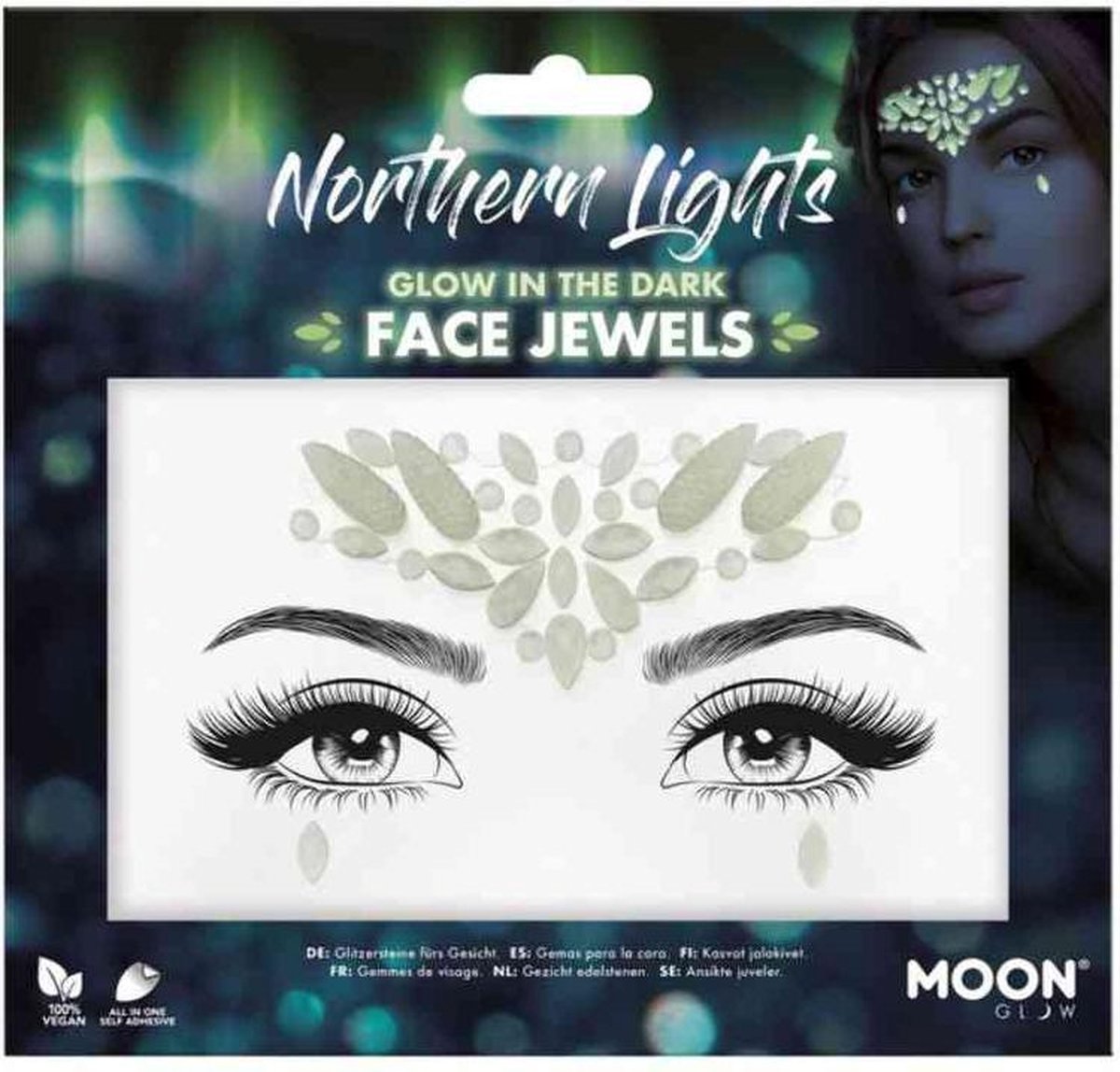 Moon Creations Gezicht Diamanten Sticker Moon Glow - Northern Lights - Glow In The Dark Wit