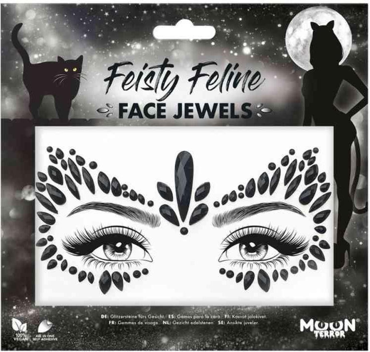 Moon Creations Gezicht Diamanten Sticker Moon Terror - Feisty Feline Zwart