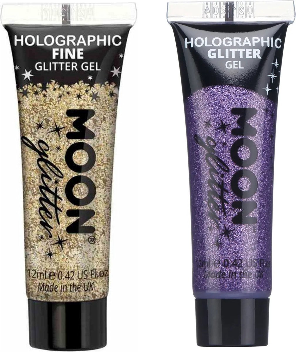 Moon Creations Glittergel fijn set - voor lichaam en gezicht - goud en paars