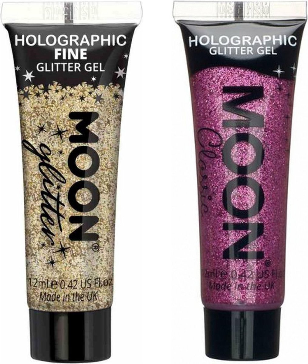 Moon Creations Glittergel fijn set - voor lichaam en gezicht - goud en roze