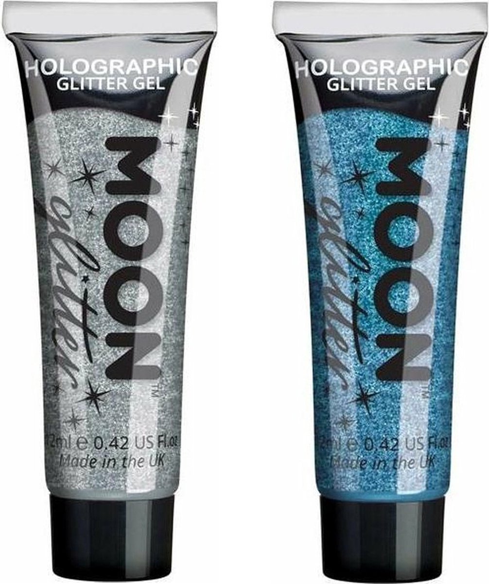 Moon Creations Glittergel fijn set - voor lichaam en gezicht - zilver en blauw