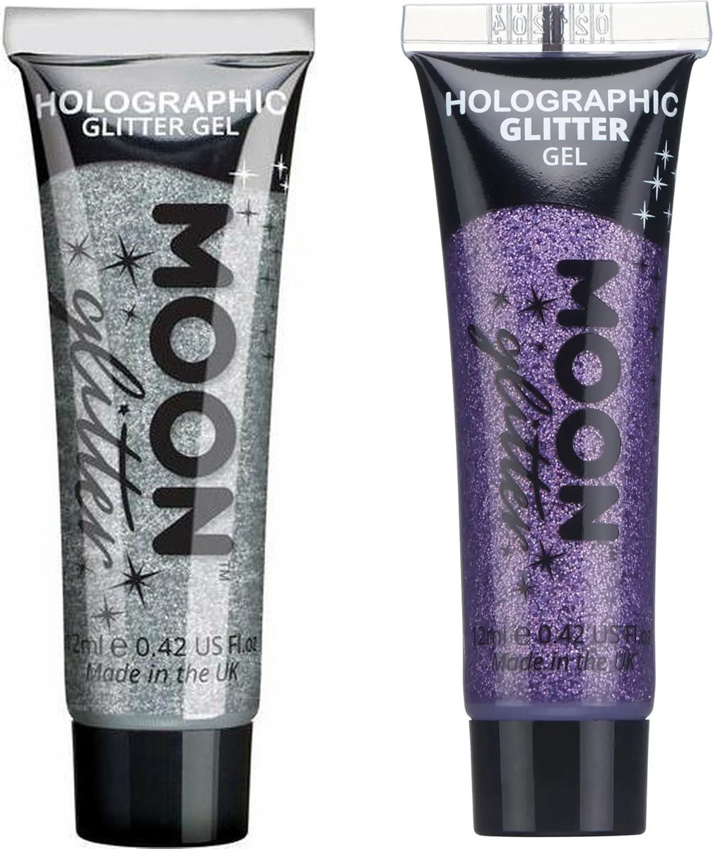 Moon Creations Glittergel fijn set - voor lichaam en gezicht - zilver en paars