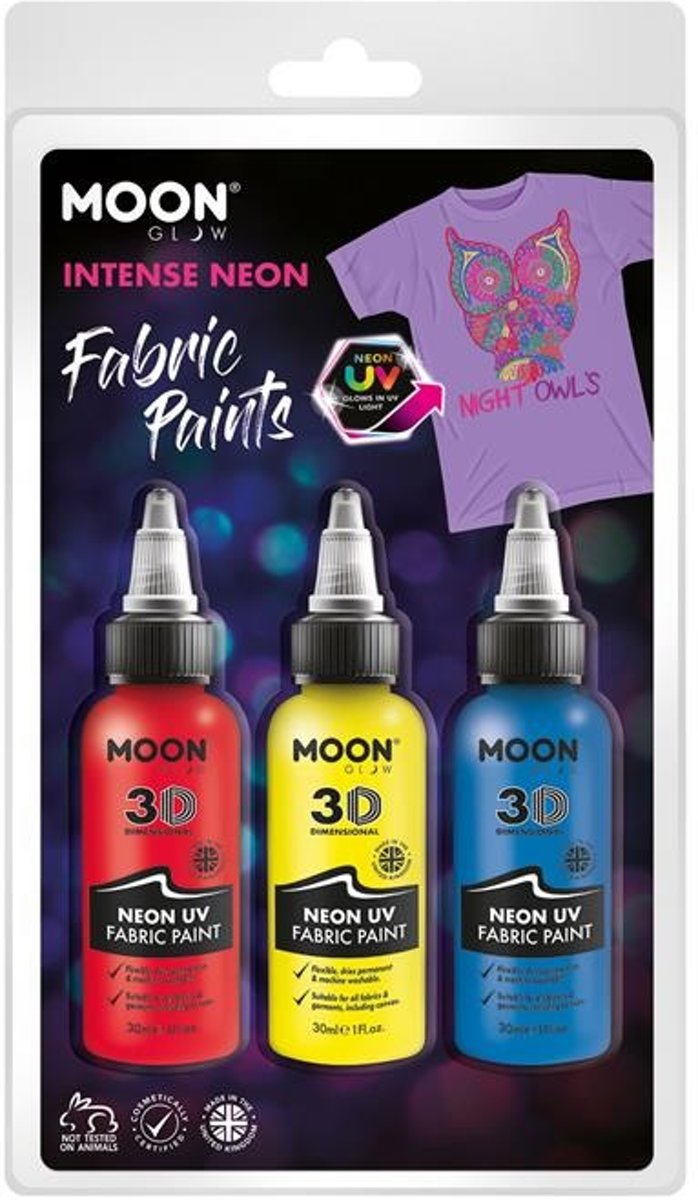 Moon Glow Kledingverf Neon Uv 30 Ml 3 Stuks Rood/geel/blauw