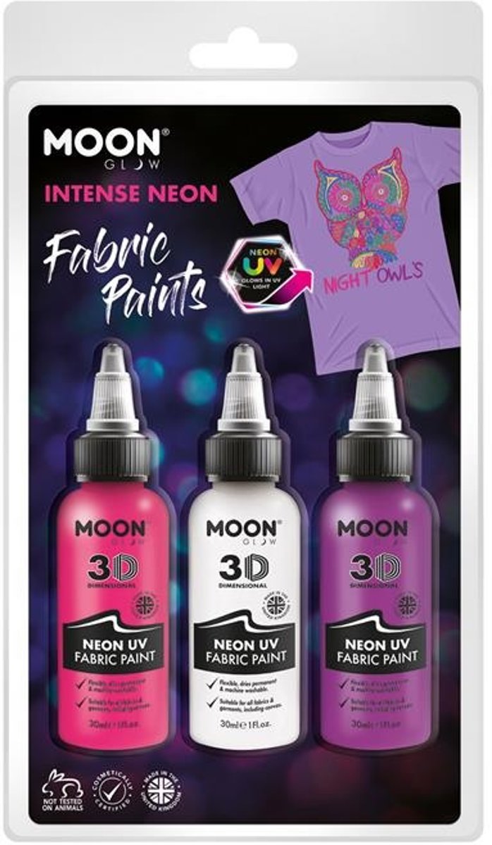 Moon Glow Kledingverf Neon Uv 30 Ml 3 Stuks Roze/wit/paars