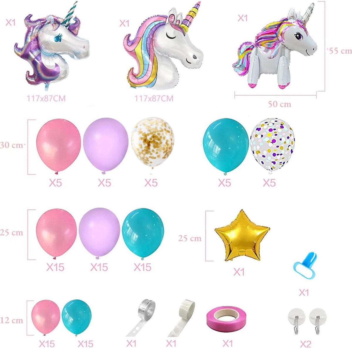 Unicorn thema verjaardag versieringset - Verjaardagsfeestje - 104 stuks eenhoorn thema ballonnenset - Ballonnenboog unicorn decoratie - Happy Birthday Ballonnen en Slinger eenhoorn