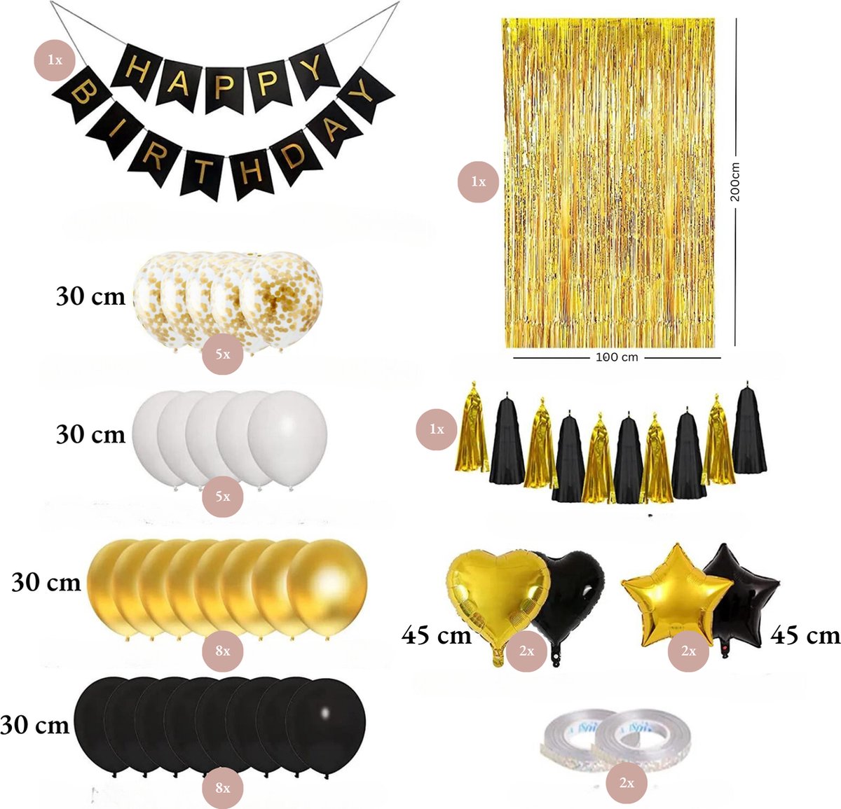Verjaardag versiering goud zwart thema - Verjaardagsfeestje - Verjaardag decoratie goud zwart - Ballonnen decoratie - Happy Birthday Ballonnen en Slinger