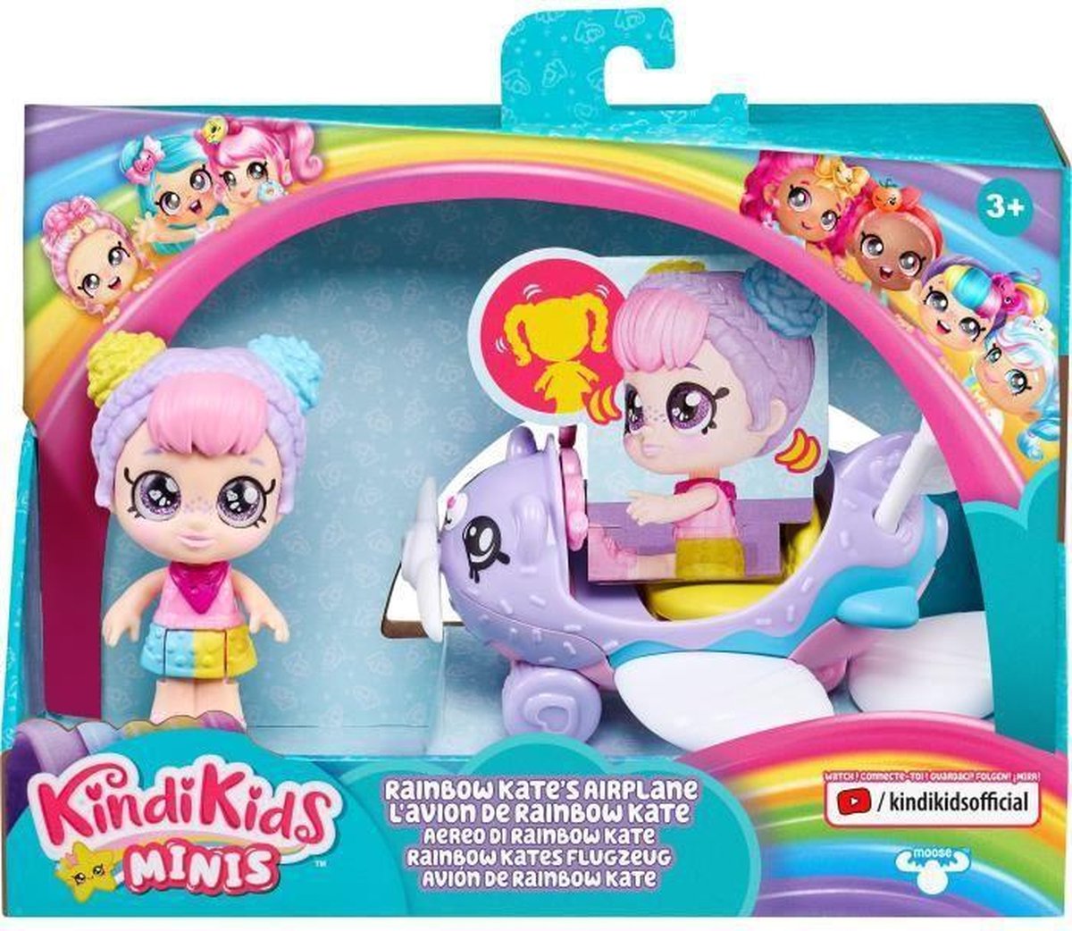 KINDI KIDS Mini Kindi 9 cm pop en regenboogvliegtuig voor kinderen