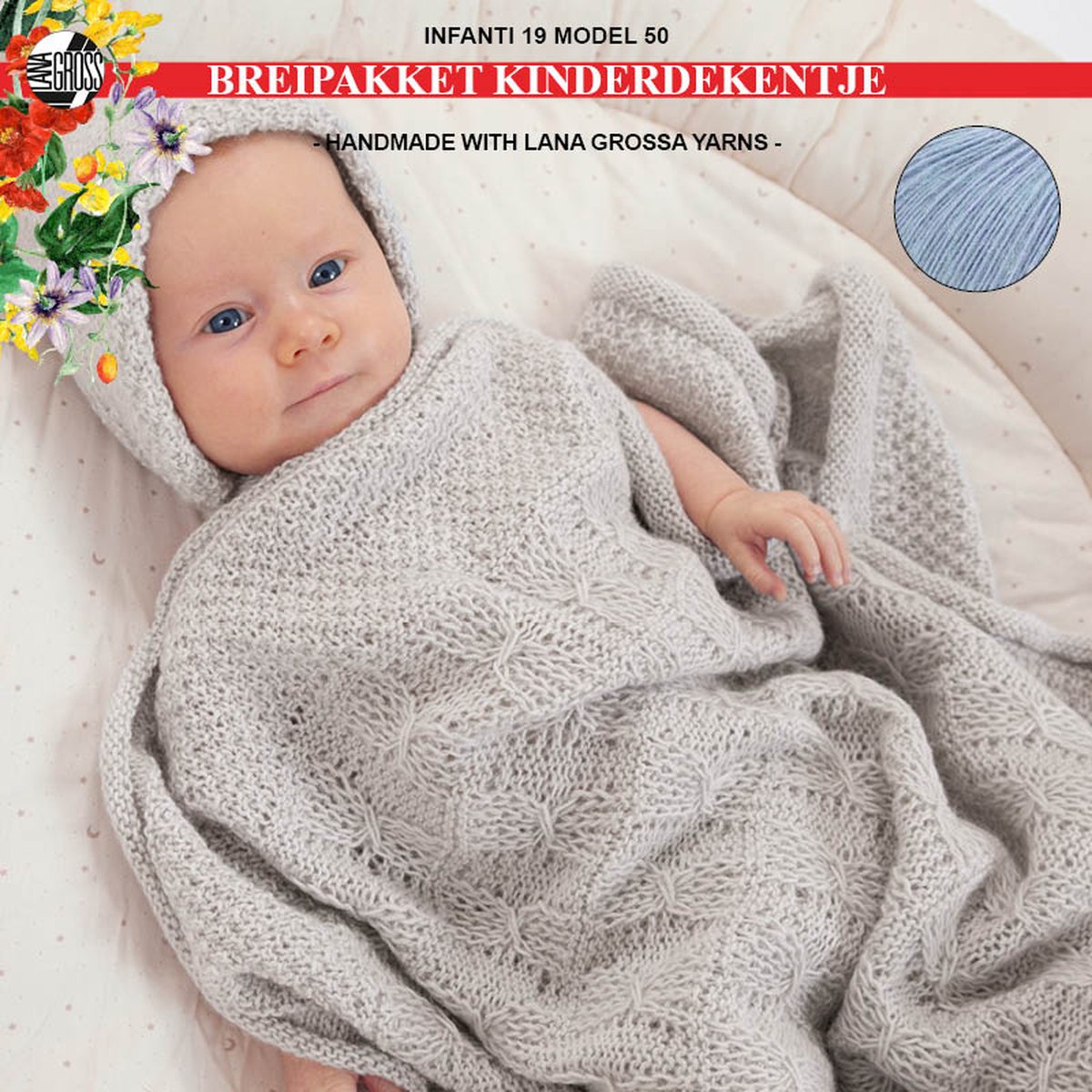 Breipakket deken-kinderdekentje-kado-kraamcadeau- Ecopuno garen model 50 van Infanti 19-pastelblauw 207