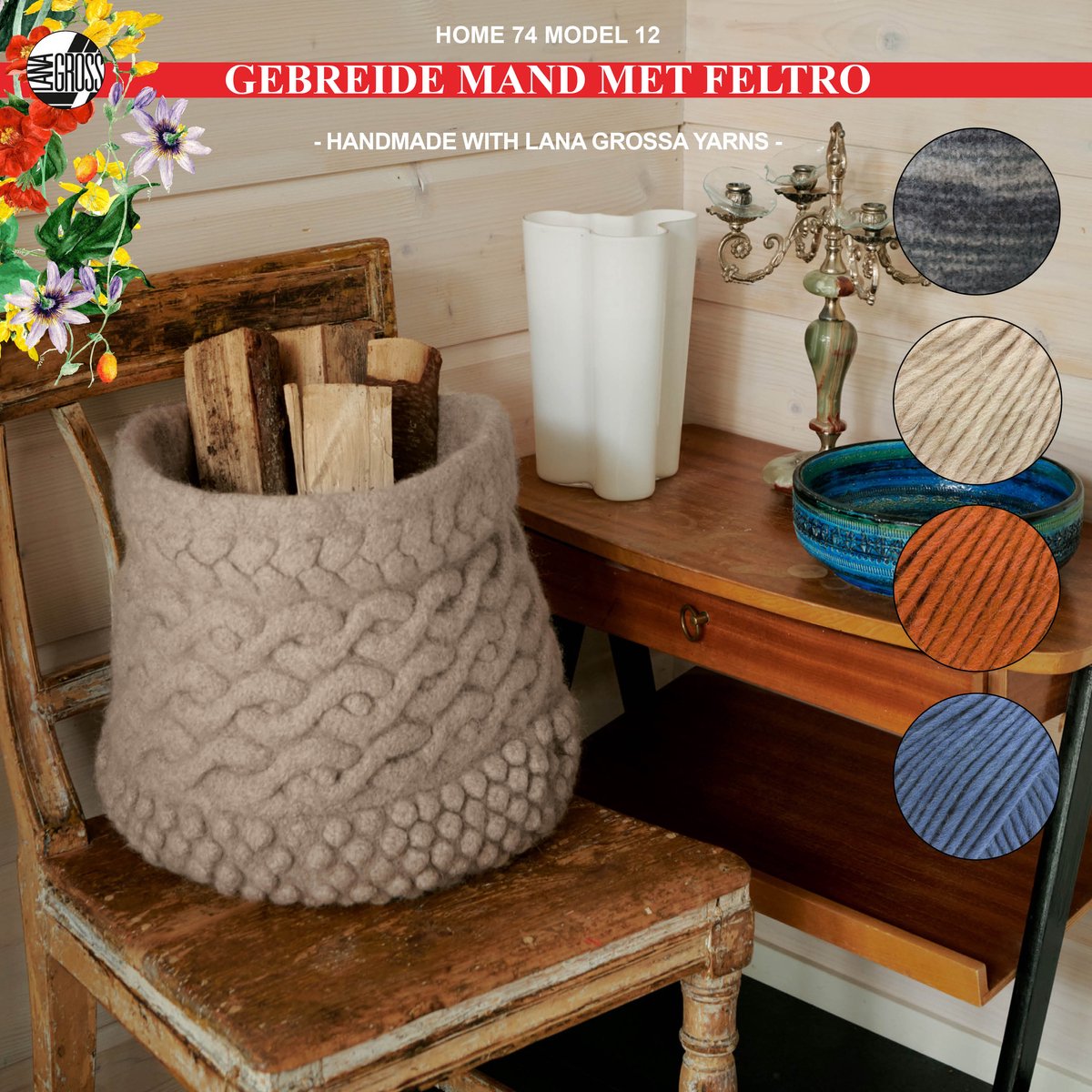 Breipakket mand met Feltro-garen model 12 van Lana Grossa Home nr. 74-greymix