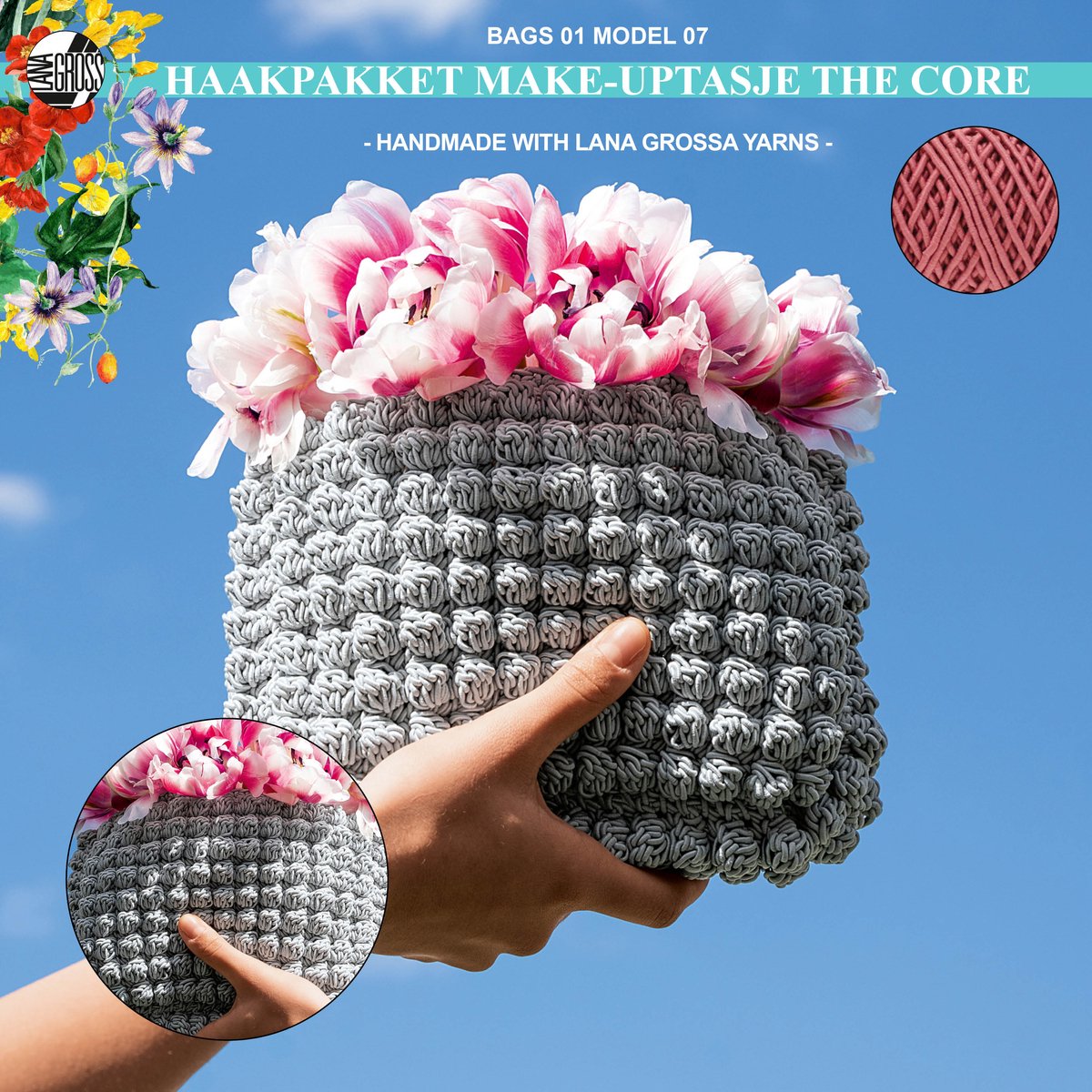 Haakpakket make-up tasje met The Core garen model 7 van Lana Grossa Bags 01 - koraalroze