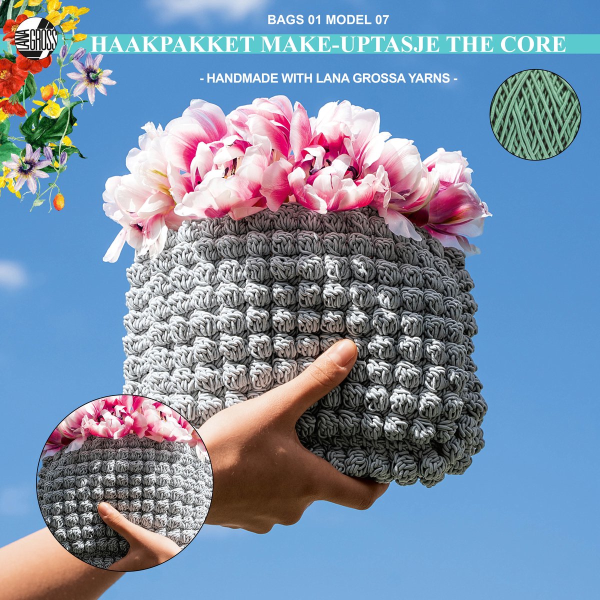 Haakpakket make-up tasje met The Core garen model 7 van Lana Grossa Bags 01 - pastelgroen