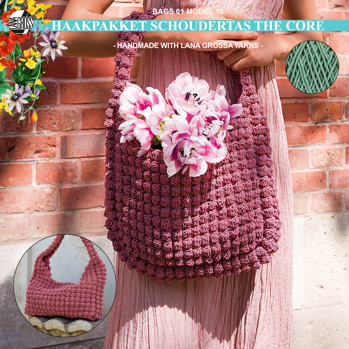 Haakpakket schoudertas met The Core garen model 13 van Lana Grossa Bags 01 - pastelgroen