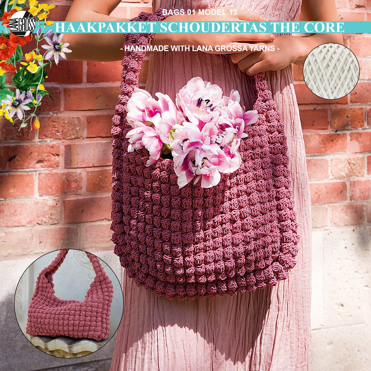 Haakpakket schoudertas met The Core garen model 13 van Lana Grossa Bags 01 - wit