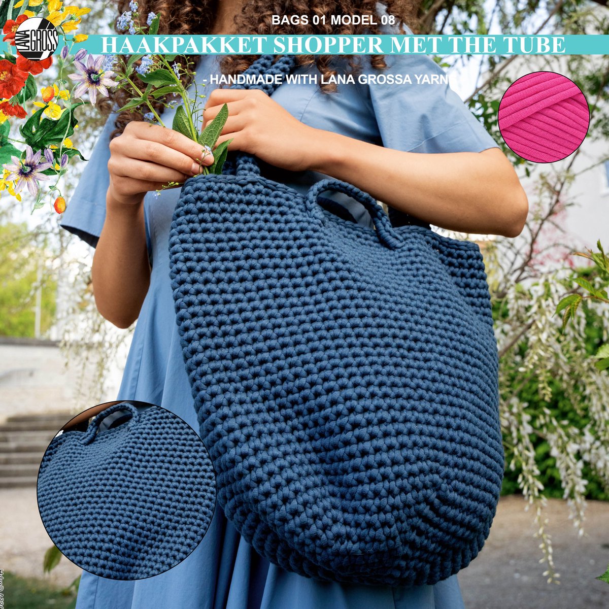 Haakpakket shopper met The Tube garen model 8 van Lana Grossa Bags 01 - fuchsia