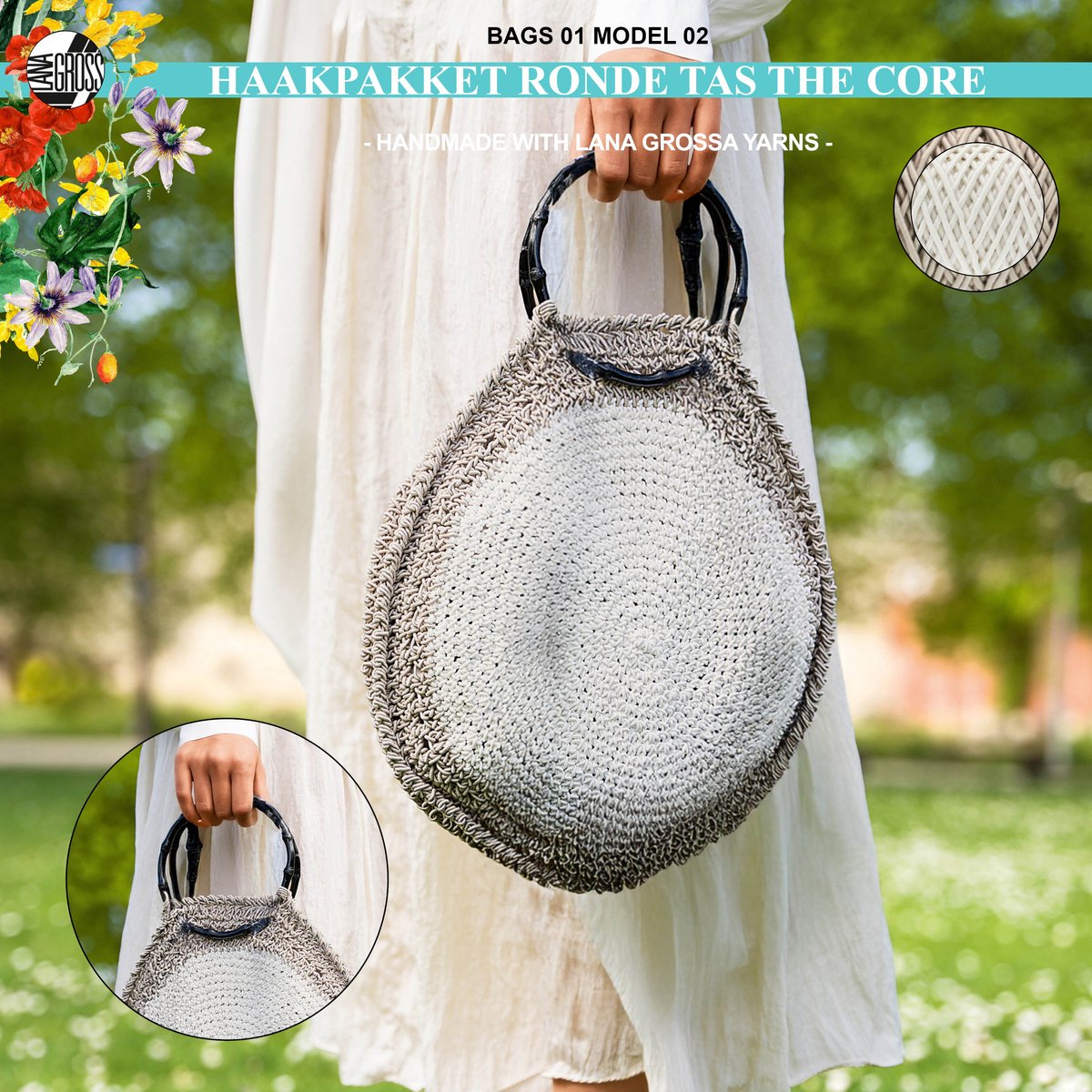 Haakpakket tas met The Core garen model 2 van Lana Grossa Bags 01 - wit/greige