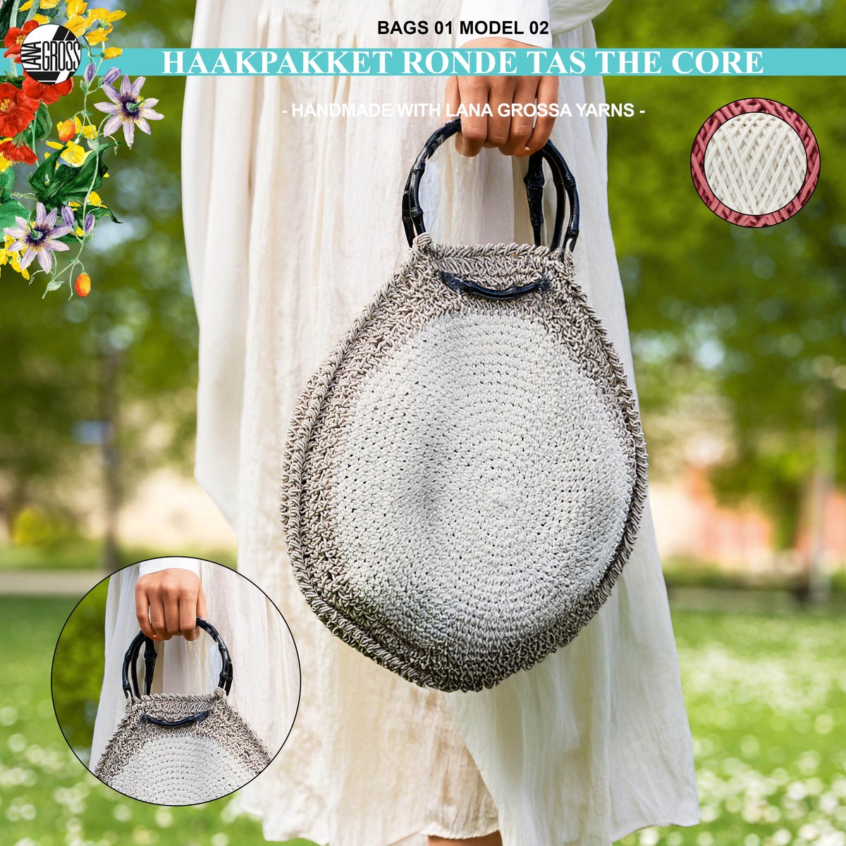 Haakpakket tas met The Core garen model 2 van Lana Grossa Bags 01 - wit/koraalroze