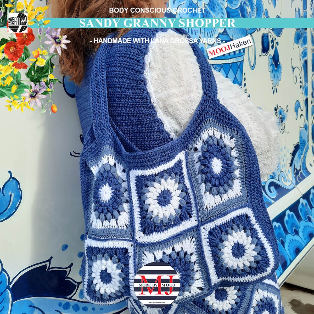 More By Mooj Haakpakket Sandy Granny Shopper-Blue/White