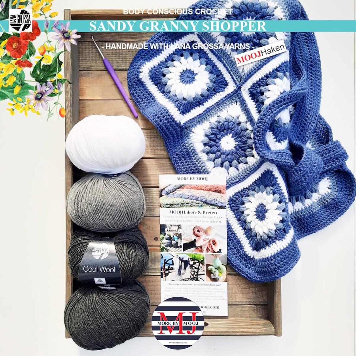 More By Mooj Haakpakket Sandy Granny Shopper-Grey/White