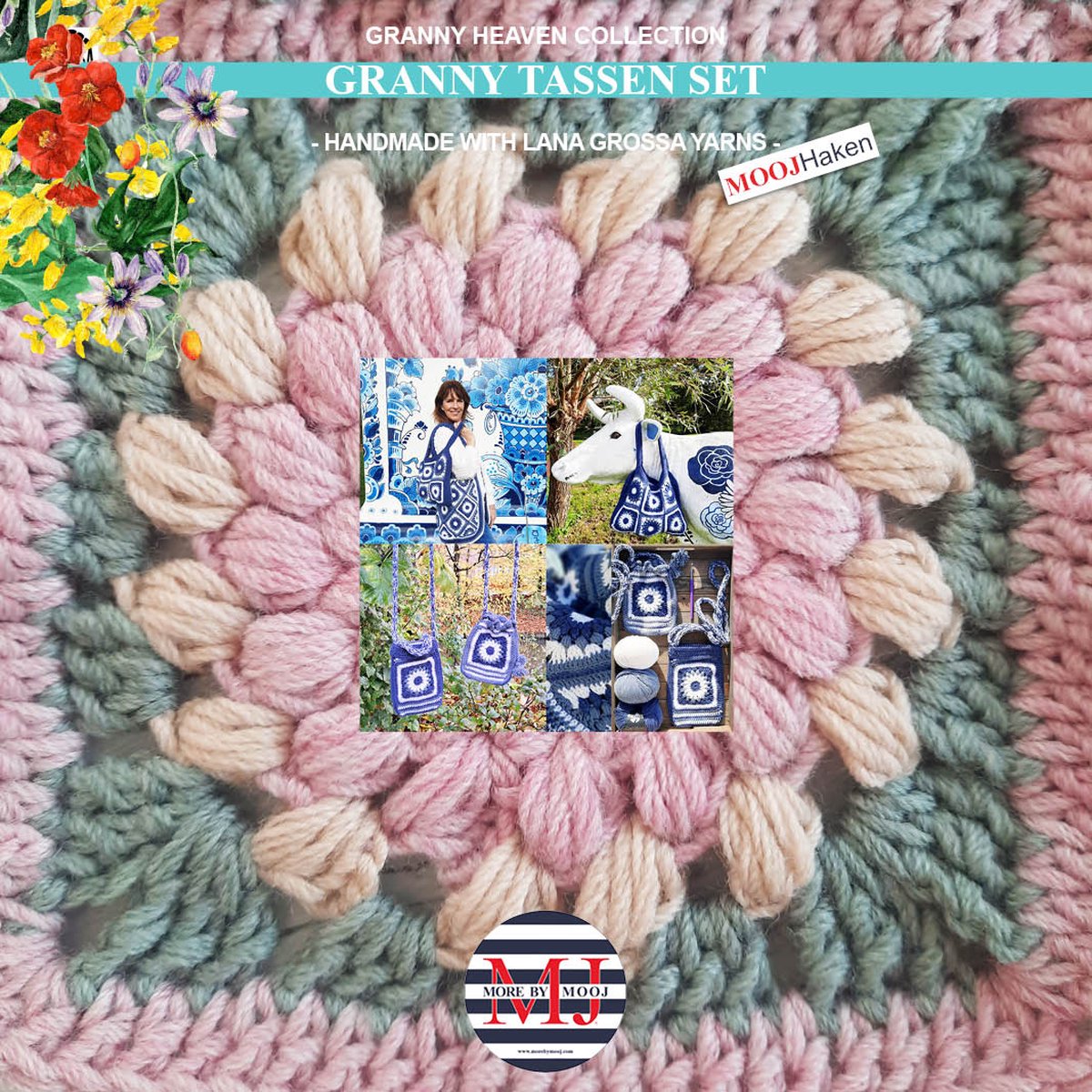 More by Mooj Haakpakket Granny Tassen Set Green-Pink