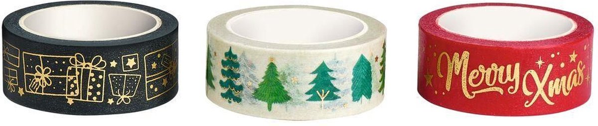Moses Decoratietape Kerst 15 Mm Papier 500 Cm Rood/zwart/goud