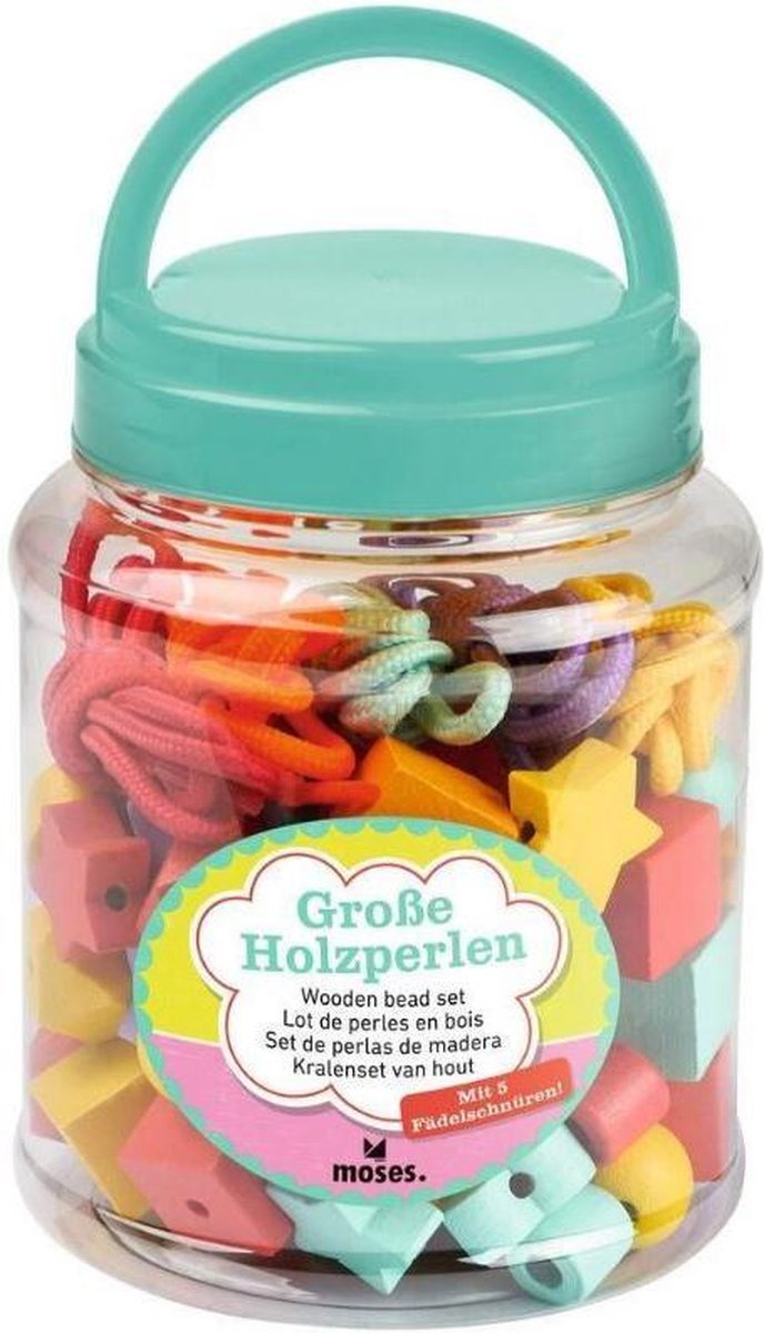 Moses Kralenset Met Touw Junior 1,4 X 2,4 Cm Hout 80-delig