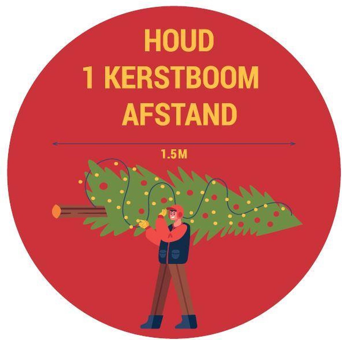 Corona  covid vloersticker met laminaat - 1 kerstboom afstand- afstand houden - 1m50 - Diameter 42.5 cm - 5stuks