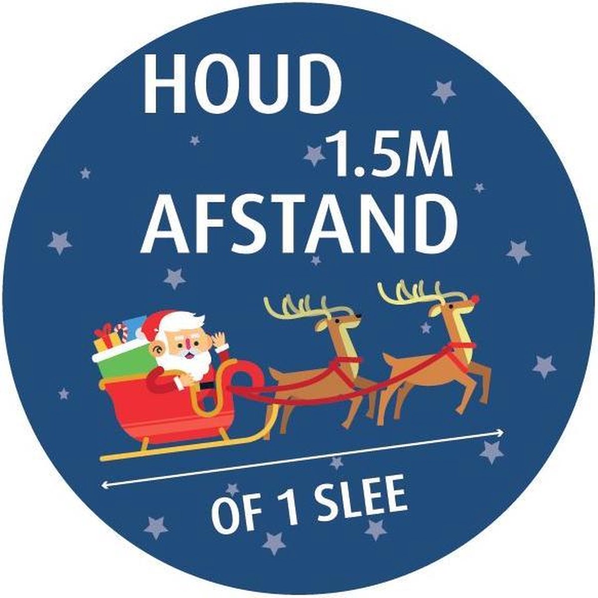 Corona covid vloersticker met laminaat - 1 slee afstand kerst- afstand houden - 1m50 - Diameter 42.5 cm - 5stuks