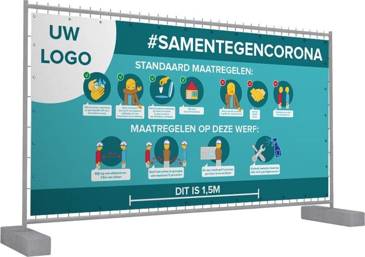 Covid Werfdoek - werf signalisatie - mesh - full colour print - 1700 x 3400 mm.