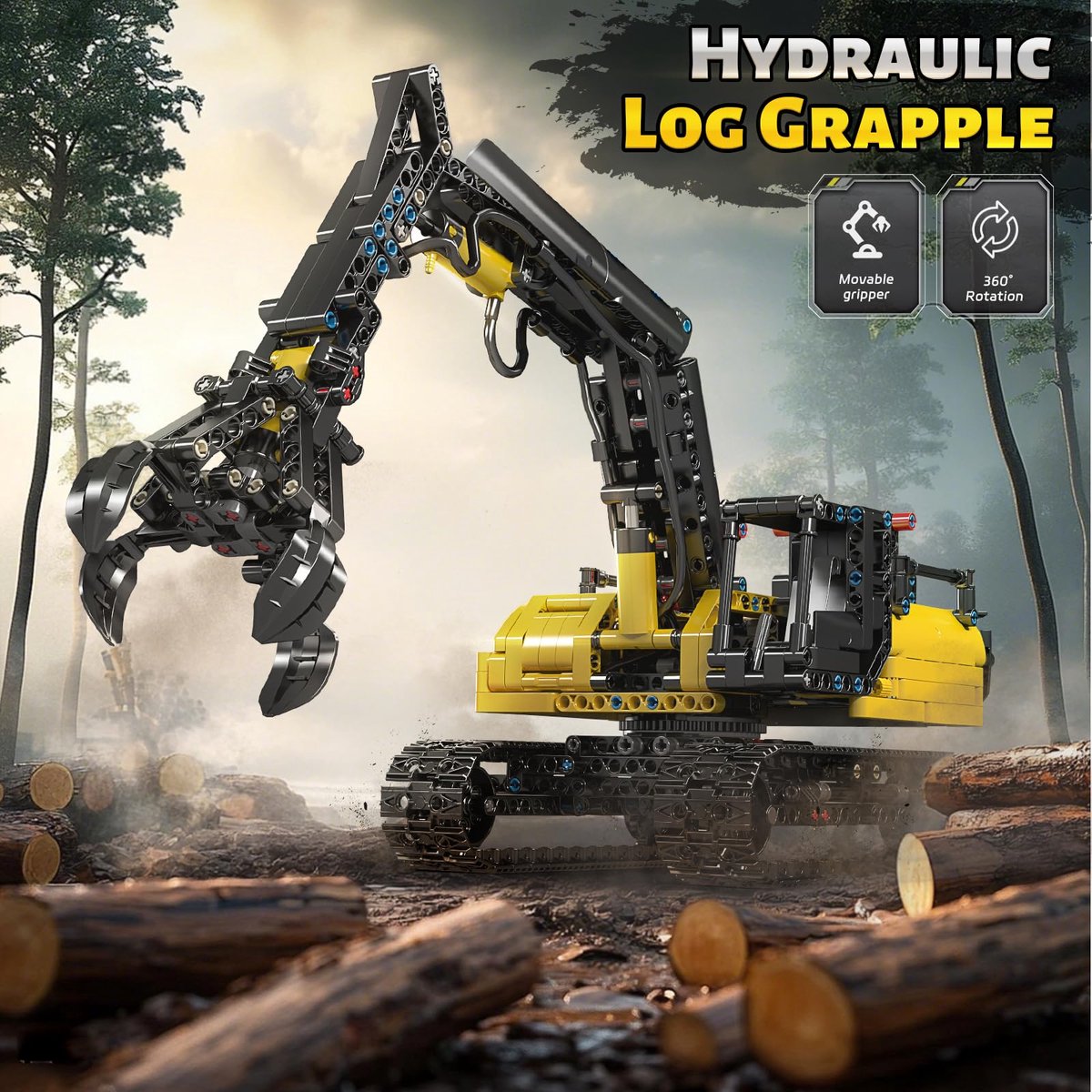 Mould King - 17077 - Hydraulische houtgrijper Bouwstenen Machine Voertuig