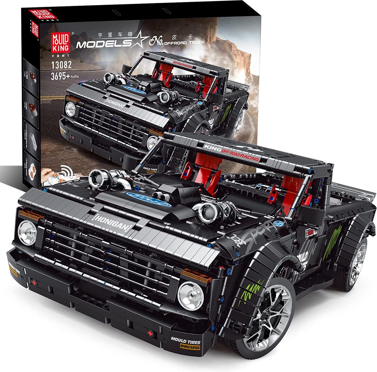 Mould King 13082 Off-Road Truck (RC) - Pick-up, terreinwagen - Compatible met de bekende merken - Motoren, accu, afstandsbediening - Bouwset, constructieset - 3695 onderdelen - Mouldking