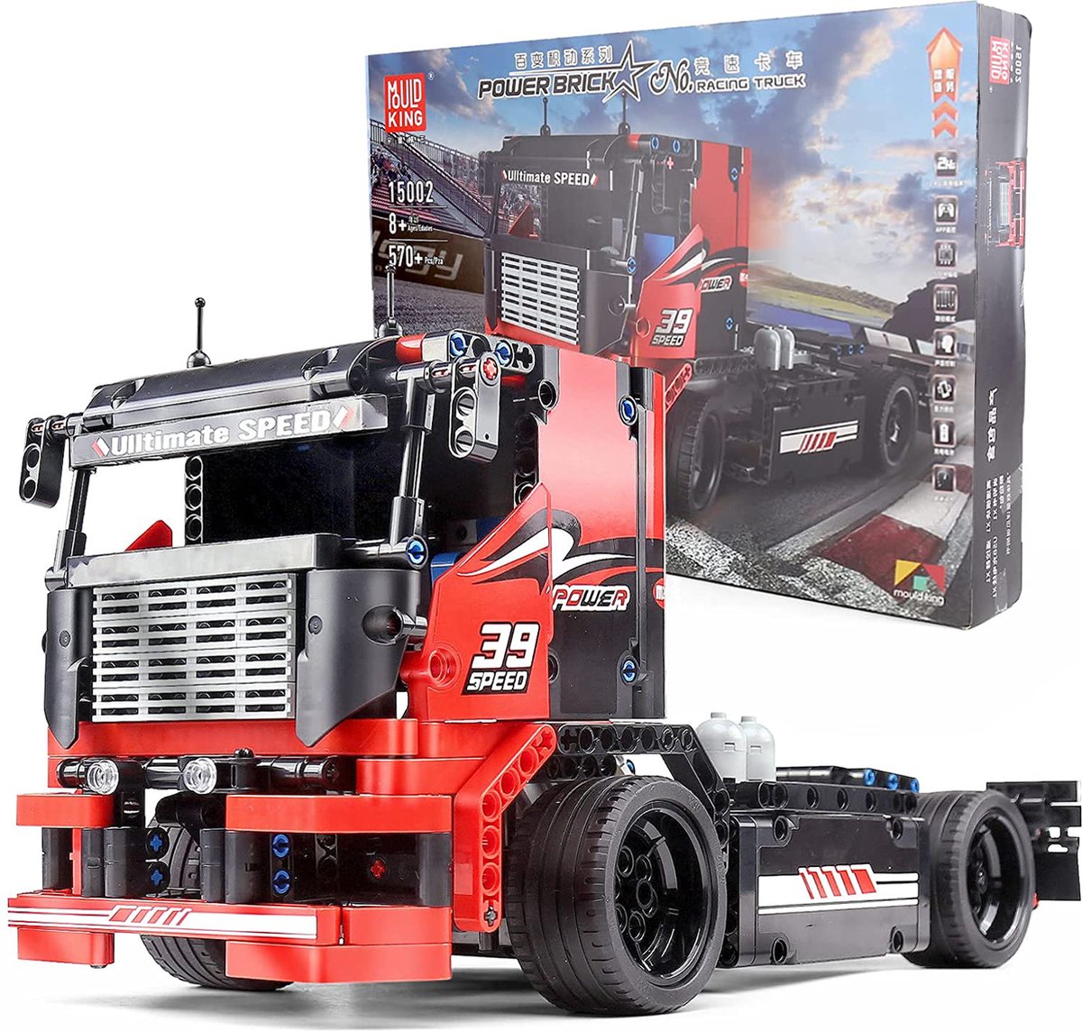 Mould King 15002 Racing Truck - Vrachtauto - Racen - Technisch Lego - Motoren, accu, afstandsbediening - DIY - 570 onderdelen - Mouldking