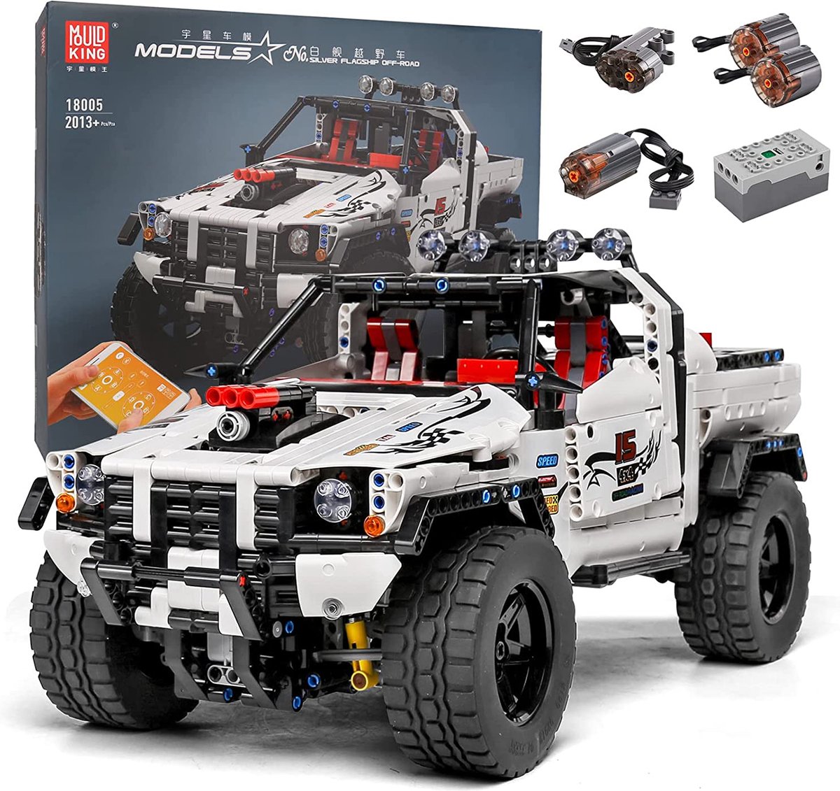 Mould King 18005 Pickup 4*4 Climbing - Auto - Pickup - Technisch Lego - Motoren, accu, afstandsbediening - 2013 onderdelen - Mouldking