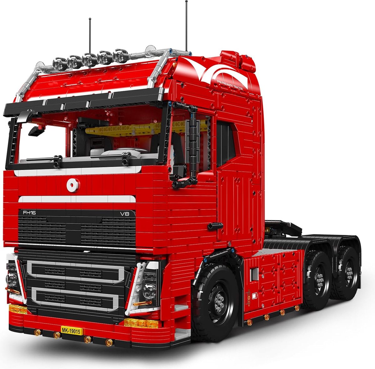 Mould King 19015v2 Technisch vrachtwagen van bouwstenen, 4608 delen pneumatisch trekkend voertuig bouwpakket model, mobiele sleeplocomotief bouwstenen met 8 motoren, 2,4 G afstandsbediening en app