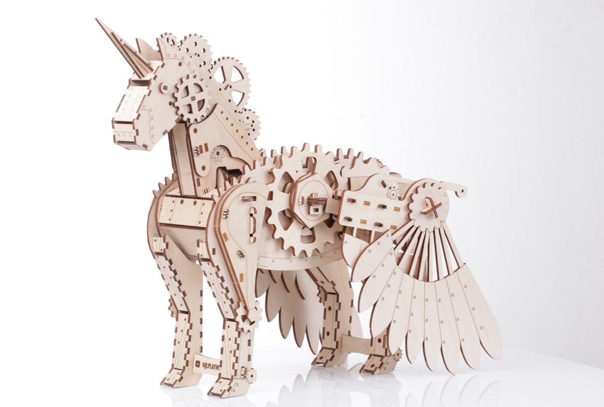 Mr. Playwood modelbouwpakket Unicorn - 245x336x230mm - naturel kleur hout