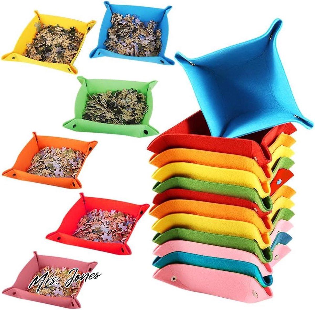 Mrs. Jones 12 stuks kleurrijke puzzelsorteerder puzzelorganizer van vilt ruimtebesparende puzzelsorteerschalen puzzelopslag-accessoires .