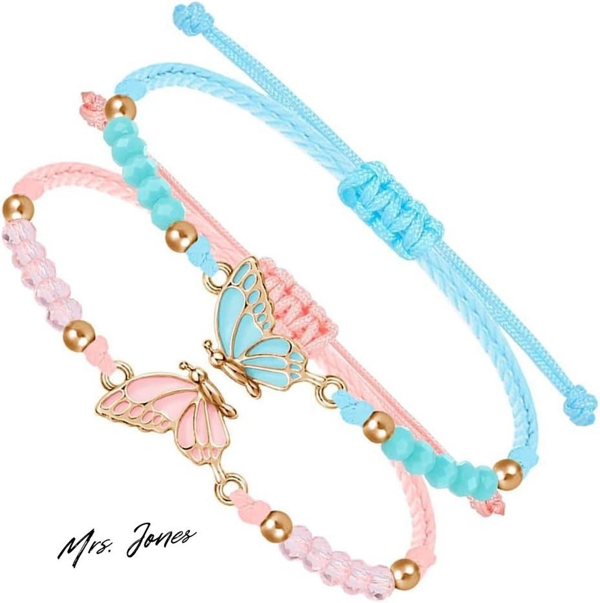   2 stuks beste vriendschapsarmband voor meisjes BFF-armbanden met vlinderhanger verstelbare meisjes-vriendschapsarmband .