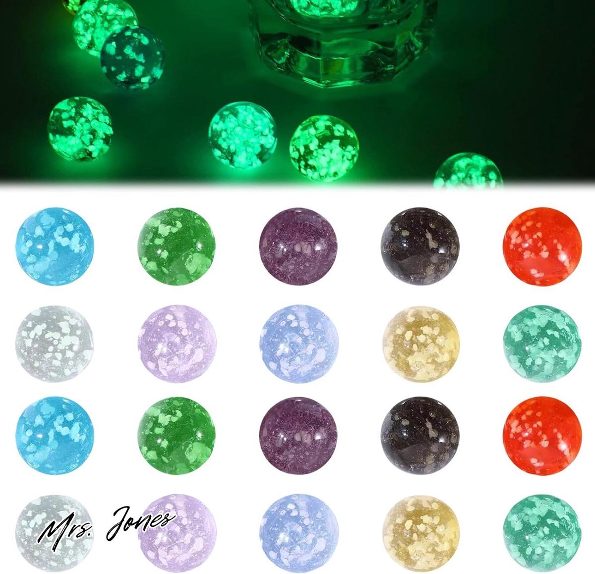 Mrs. Jones 20-stuks glazen knikkers super heldere knikkers glow in the dark knikkers kinderen kleurrijke glazen knikkers voor knikkerspel kinderen knikker loop spel home decoratie. .