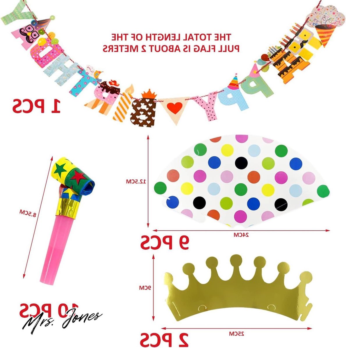 Mrs. Jones 22-delige feesthoedjes en bannerset - Tiannait - Kegelhoed met pompon - Papieren kroonhoed - Feestuitbarsting - Fotorekwisieten - Perfect voor kinderverjaardag - Aankleden - Feestelijke feestdecoraties .