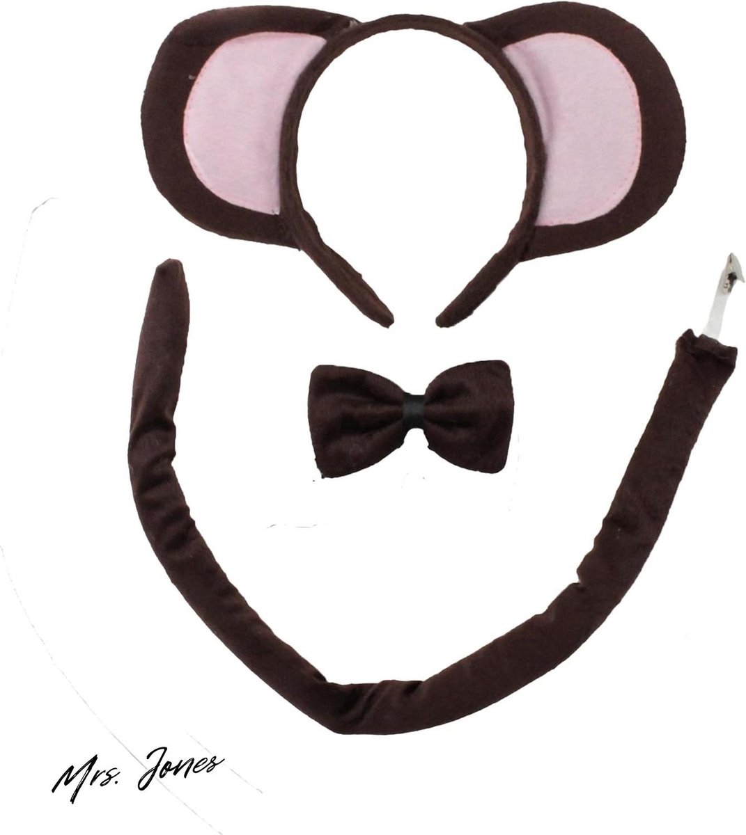 Mrs. Jones 3-delig apenkostuum volwassenen kinderen set oren staart vlinderdas feest verjaardag Halloween carnaval .