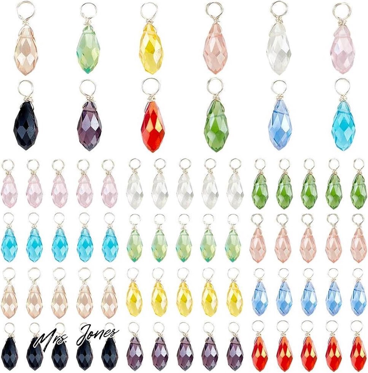 Mrs. Jones 72 stuks gefacetteerde druppelvormige bedels - transparante glazen kristallen hangers - draadgewikkelde glazen bedels - sieradenaccessoires - kettingen .