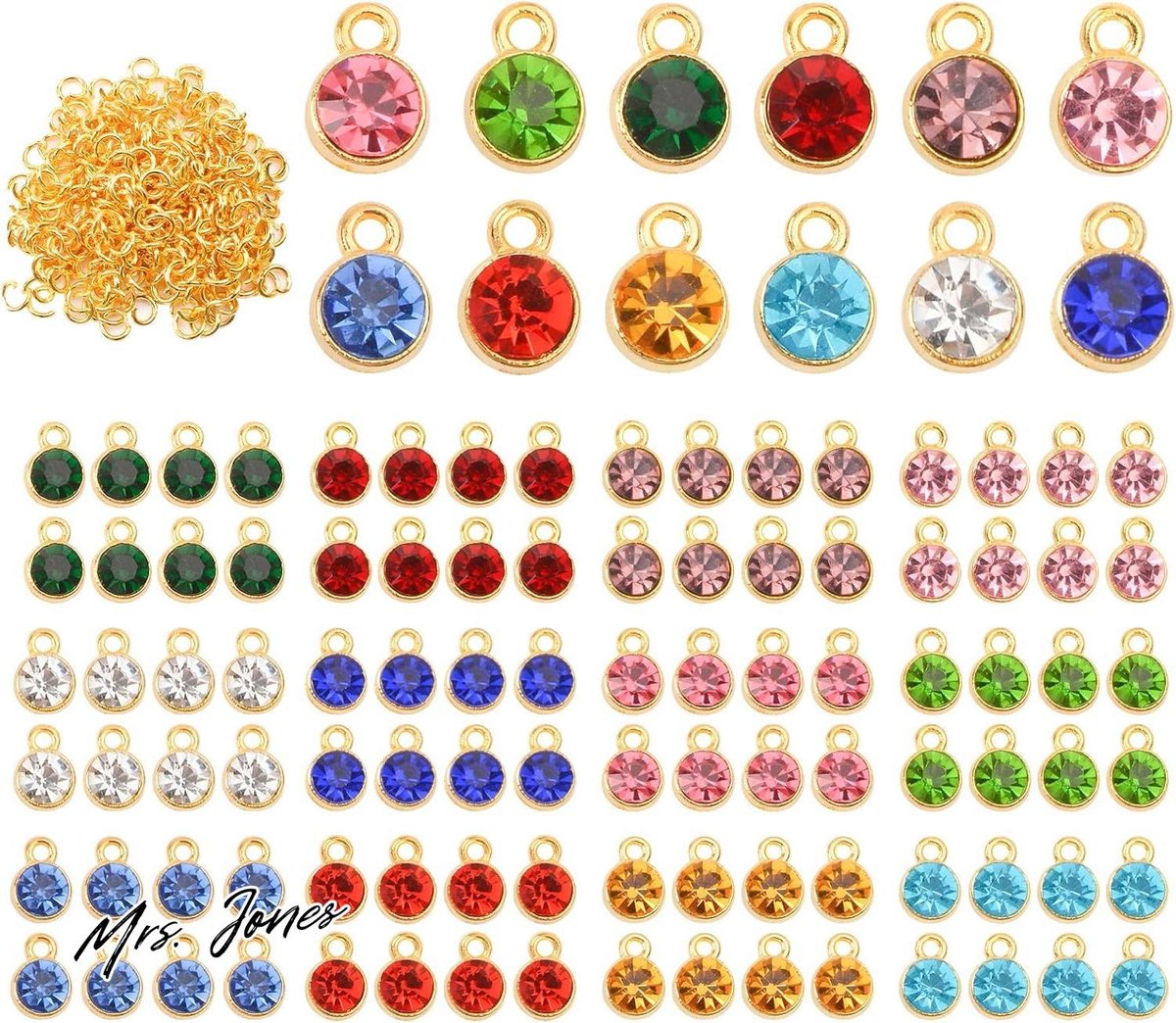 Mrs. Jones 96 stuks ronde kristallen geboortesteen bedels voor het maken van sieraden - armband ketting 12 kleuren .